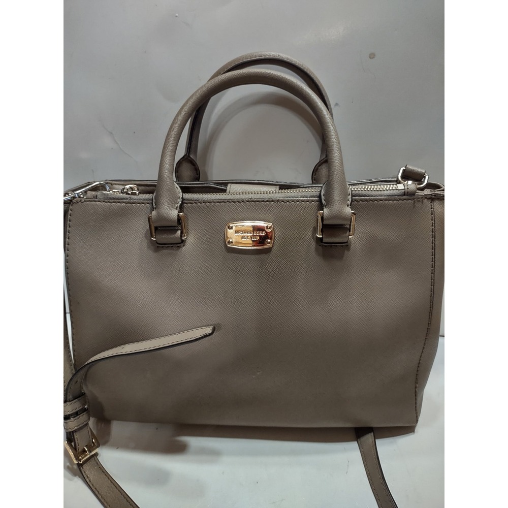 Michael Kors Tote Shoulder Handbag Grey Leather Double Handles Crossbody Strap
